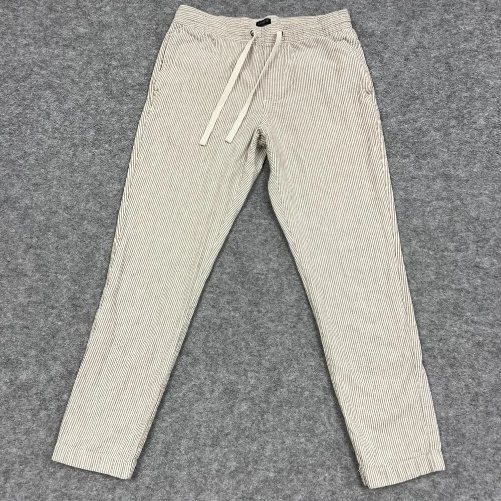 J CREW Pants Mens 32x30 Beige Driggs Jogger Linen Cotton Striped Fits30x28